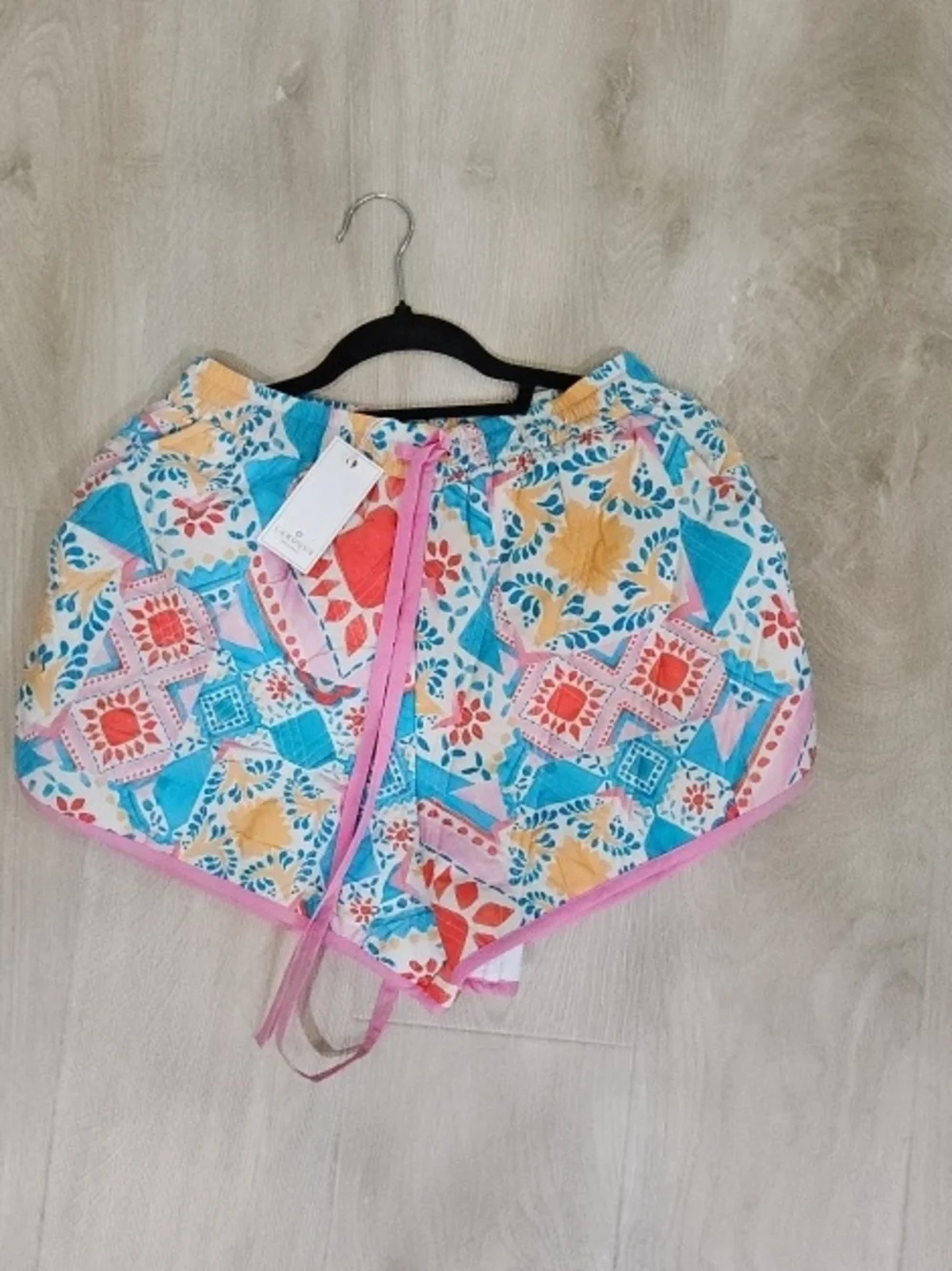 Women's Multicolor Printed Beach Shorts - Pink Trim
